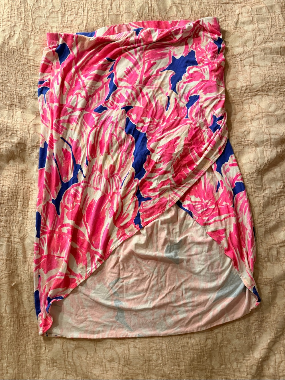 Lilly Pulitzer Pink Floral High-Low Wrap Skirt with Blue Highlights